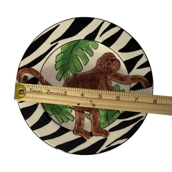 Becca Signature Collection Monkey Lunch Plates Set of 4 Zebra Rim 8” USA - Picture 3 of 8